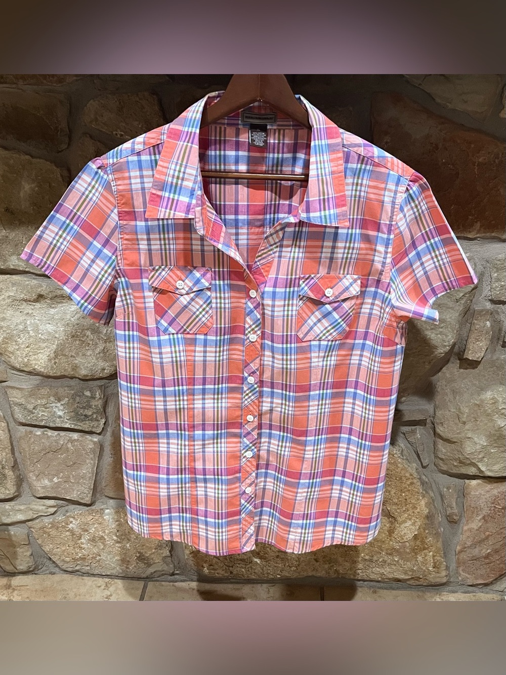 Bit & Bridle Plaid Shirt Women’s XL Western Flair Button Up Gathering in Bac